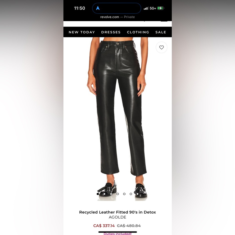 Agolde recycled leather 90's pinch waist pants NWT